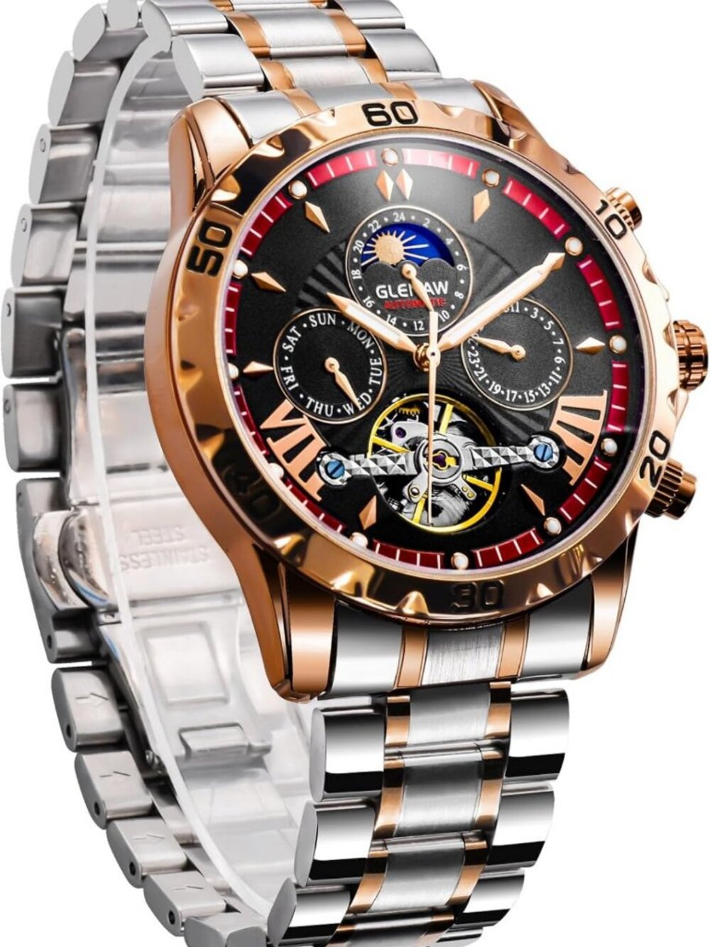 Stylish Men's Automatic Mechanical Watch, 24-Hour Date, Waterproof